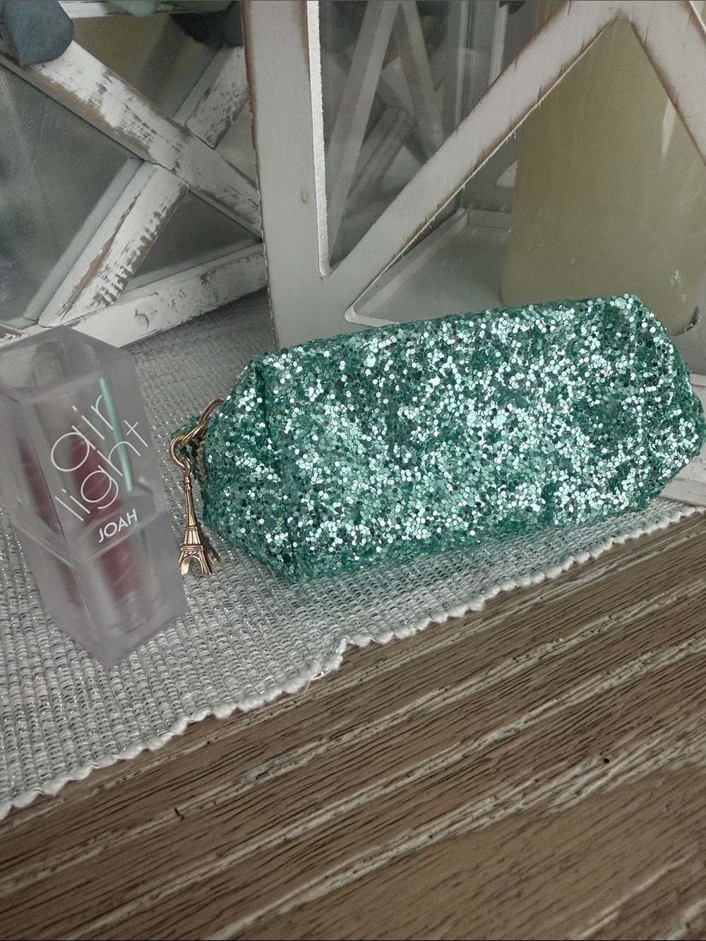 Teal glitter pouch and rose red lipstick gift set NWT - Picture 2 of 6